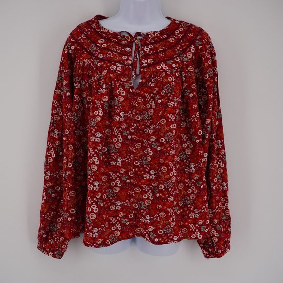 Universal Thread Tops - Universal Thread NWT Women's Red Floral Tie Neck Long Sleeve Blouse Sz L